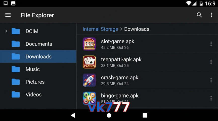 Main screen of Vk777 gameapk page for PK players